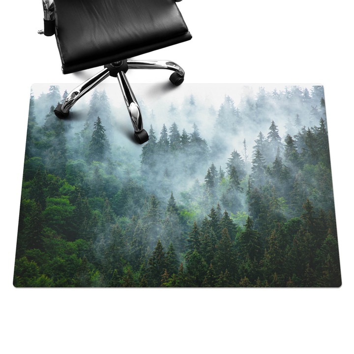 Szék szőnyeg, Wallfluent, Ködös tűlevelű erdő, Zöld, 140x100 cm, 010250310030100088629