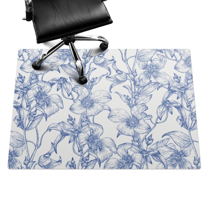 Szék szőnyeg, Wallfluent, Szőlő virágmintás, Kék, 140x100 cm, 010250310030100282747