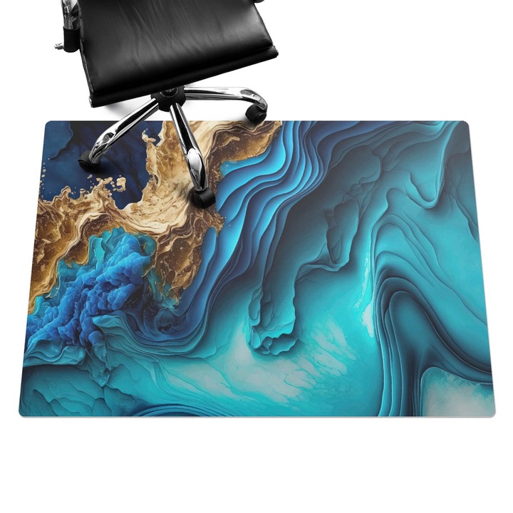 Protectie podea scaun birou, Wallfluent, Abstractii sovaitoare, Albastru, 140x100 cm, 010250310030100282561