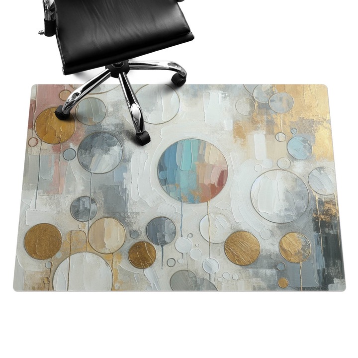 Protectie podea scaun birou, Wallfluent, Cercuri abstracte, Albastru, 140x100 cm, 010250310030100282723