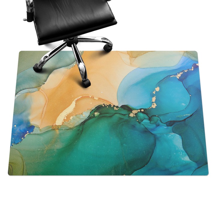 Irodai szék szőnyeg, Wallfluent, Absztrakt hullámok, Türkiz, 140x100 cm, 010250310030100282743
