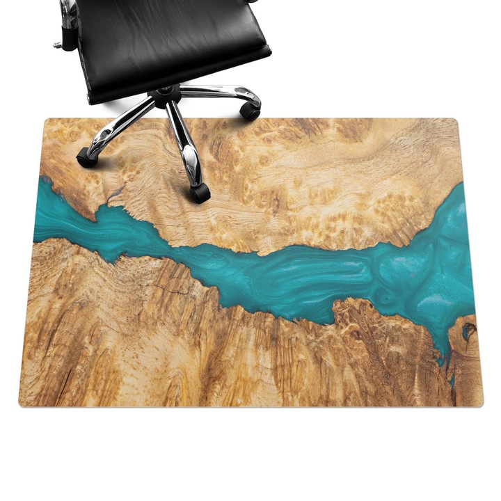 Szék szőnyeg, Wallfluent, Fa mintás gyantával, Barna, 140x100 cm, 010250310030100282687