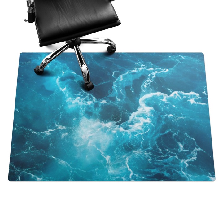 Covoras pentru protectie pardosea, Wallfluent, Valurile marii in miscare, Turcoaz, 140x100 cm, 010250310030100282625