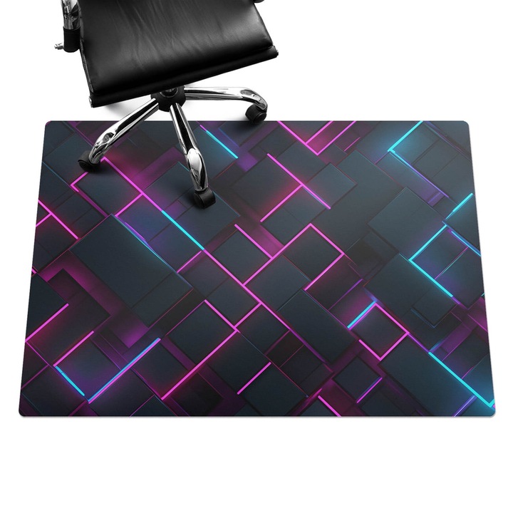 Szék alátét szőnyeg, Wallfluent, Neon téglalapok, Lila, 140x100 cm, 010250310030100282895