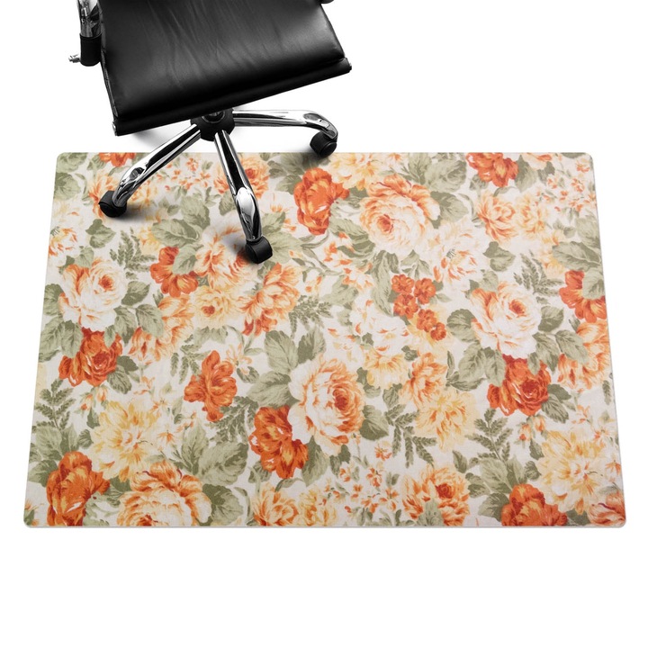 Padlóvédő székalátét, Wallfluent, Vintage virágmintás, Narancssárga, 140x100 cm, 010250310030100282836