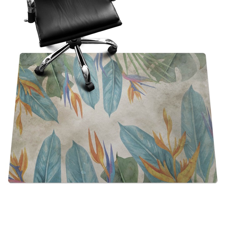 Szék szőnyeg, Wallfluent, Egzotikus levelek és virágok, Kék, 140x100 cm, 010250310030100282784