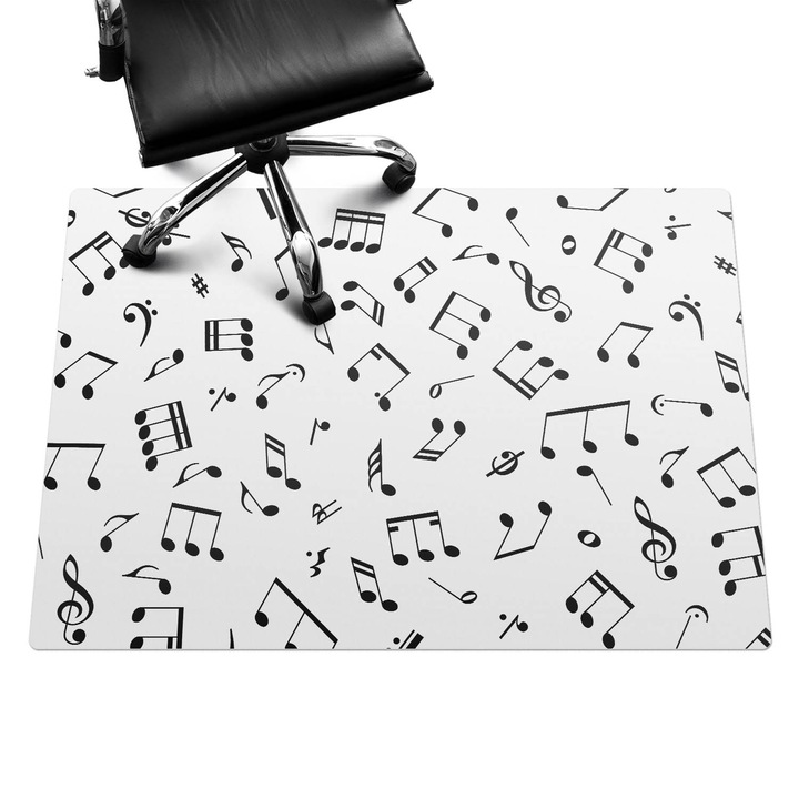 Szék alátét szőnyeg, Wallfluent, Hangjegyek varrat nélküli mintát, Fekete és fehér, 140x100 cm, 010250310030100282847