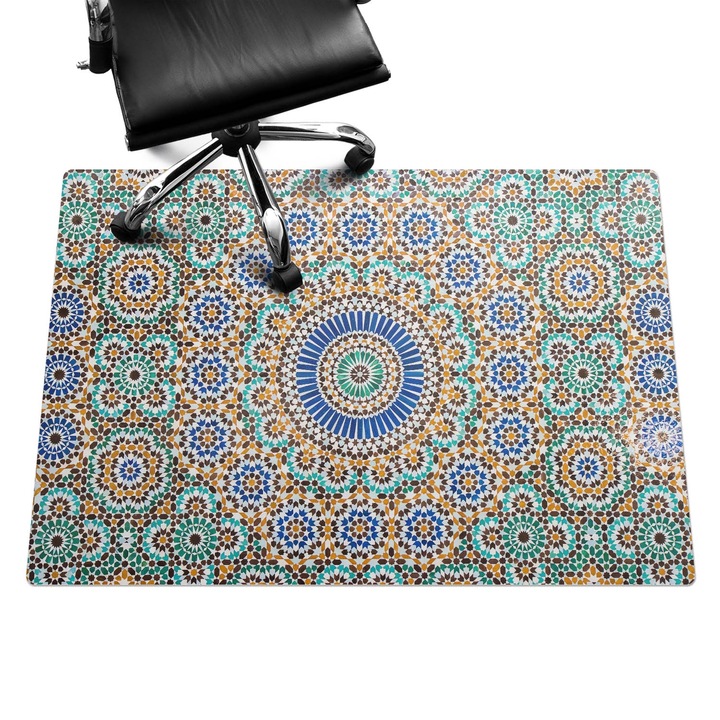 Szék alátét szőnyeg, Wallfluent, Geometrikus mozaik minta, Zöld, 140x100 cm, 010250310030100282805