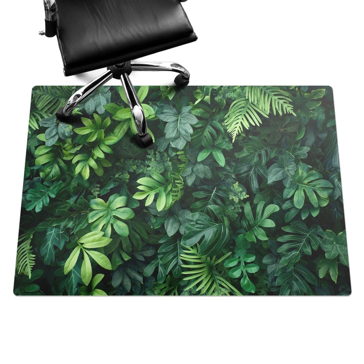 Szék alátét szőnyeg, Wallfluent, Trópusi levelek, Zöld, 140x100 cm, 010250310030100282811