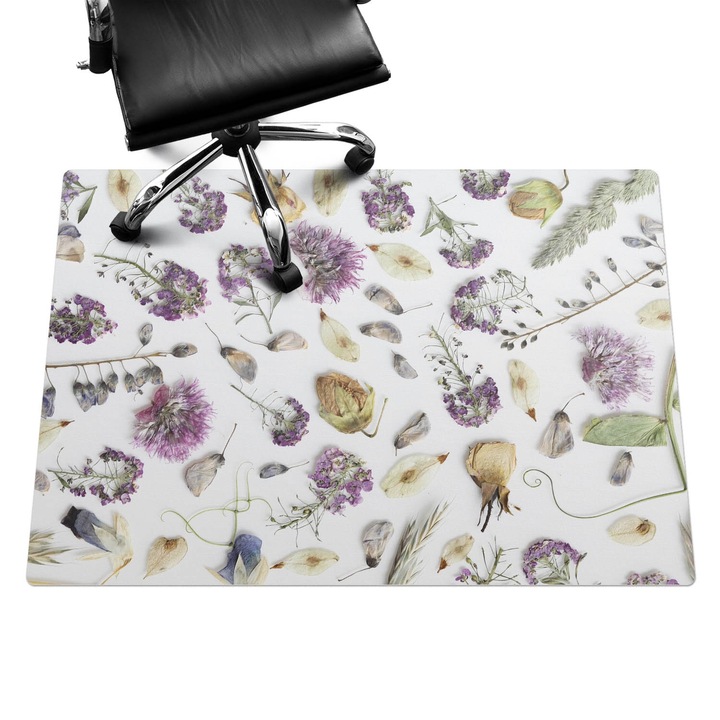 Covoras pentru protectie pardosea, Wallfluent, Puzzle cu flori uscate, Alb, 140x100 cm, 010250310030100282735