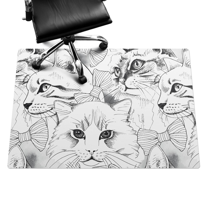 Íróasztal szék alátét, Wallfluent, Macskák íjakkal, Fekete és fehér, 140x100 cm, 010250310030100011592