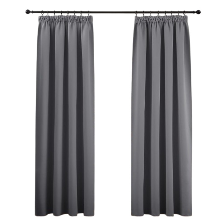 Set 2 perdele opace termoizolante Deconovo, prindere cu rejansa, Gri, 168 x 229 cm