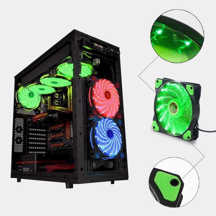 PC вентилатор, 12см, ABS, 1500 RPM, бял, комплект