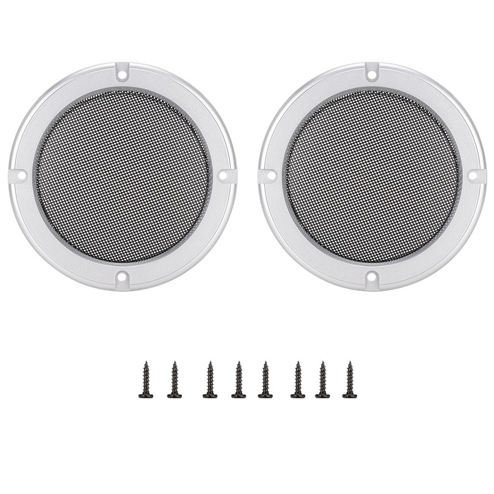 Set 2 bucati pentru difuzoare audio de 8 inch Huse de protectie din plasa metalica Huse decorative circulare argintiu+negru Enforose