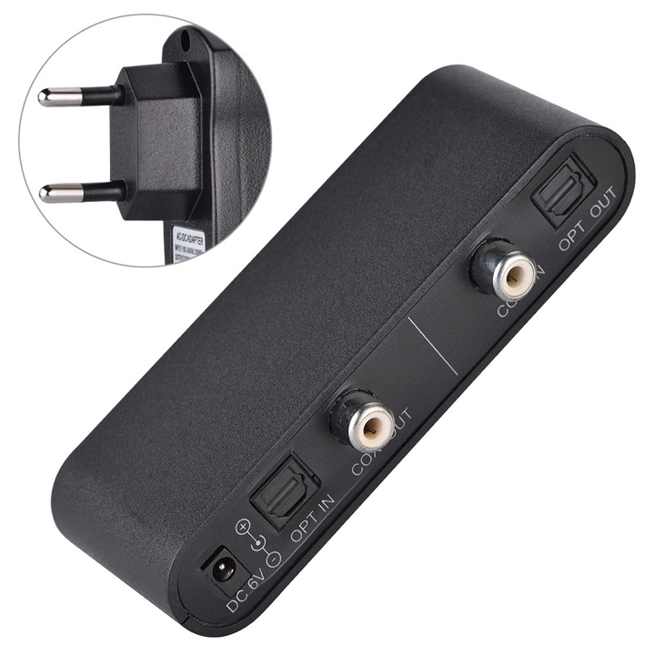 Adaptor audio SPDIF Toslink optikai koaxiálisra, koaxiálisról optikaira, kétirányú, EU Enforose