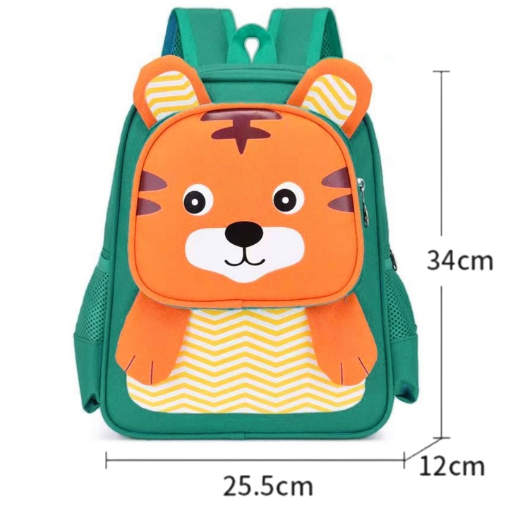 Ghiozdan pentru gradinita sau scoala, imprimat cu animalut dragut, ZY-2065, verde, 34 x 25.5 x 12 cm