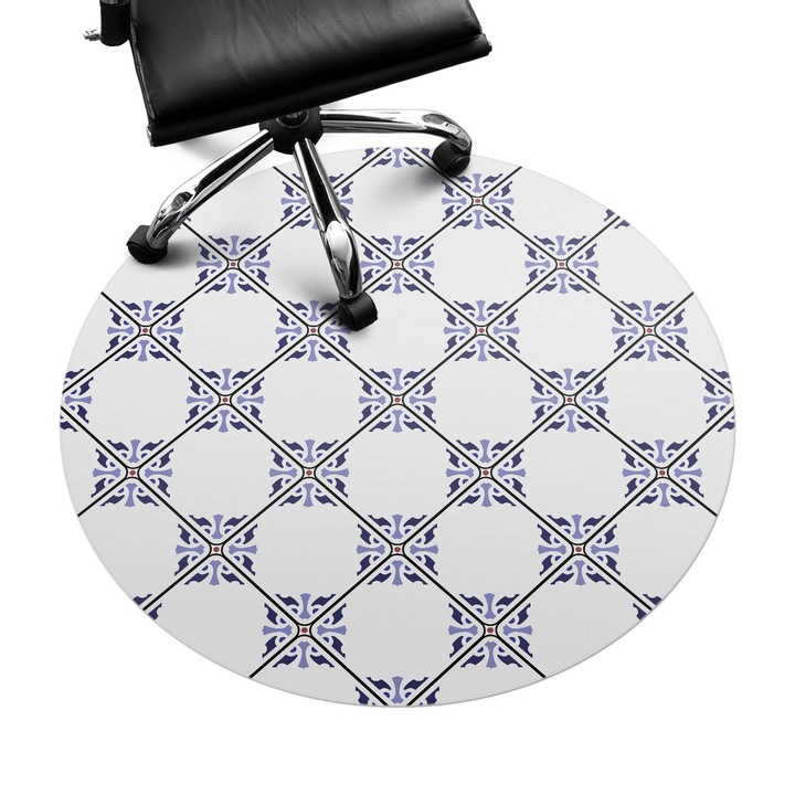 Irodai szék szőnyeg, Wallfluent, Geometriai ellenőrző minta, Fehér, fi100 cm, 010250310040000033470