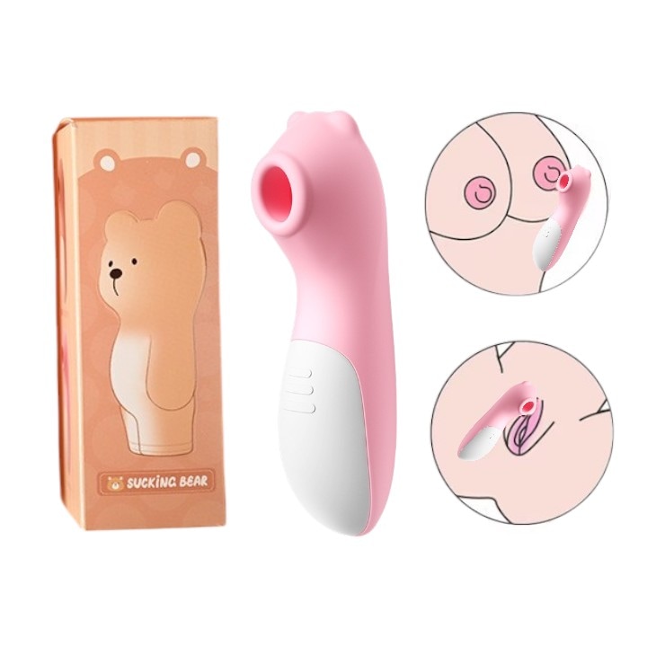 OEM Vibrátor stimulációval, 10 üzemmóddal, puha szilikon, rózsaszín, 13x4 cm, mackó dizájn, 2 db AAA elemmel