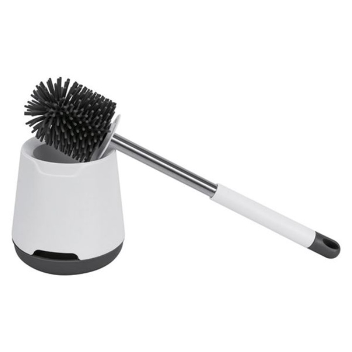 Силиконова тоалетна четка, съд за оттичане, меки влакна, бяло/сиво 13x40 см