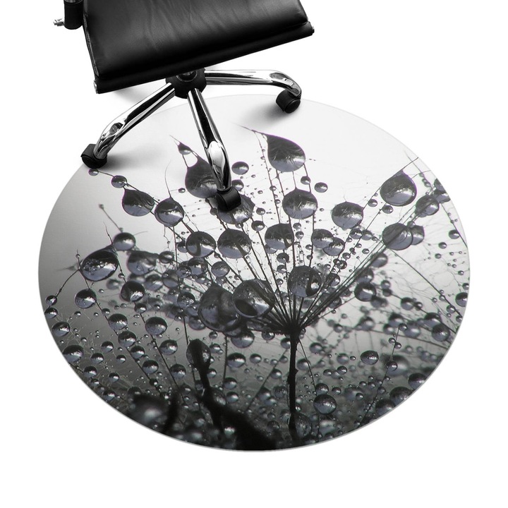 Íróasztal szék alátét, Wallfluent, Csepp a pitypangon, Fekete és fehér, fi100 cm, 010250310040000006324
