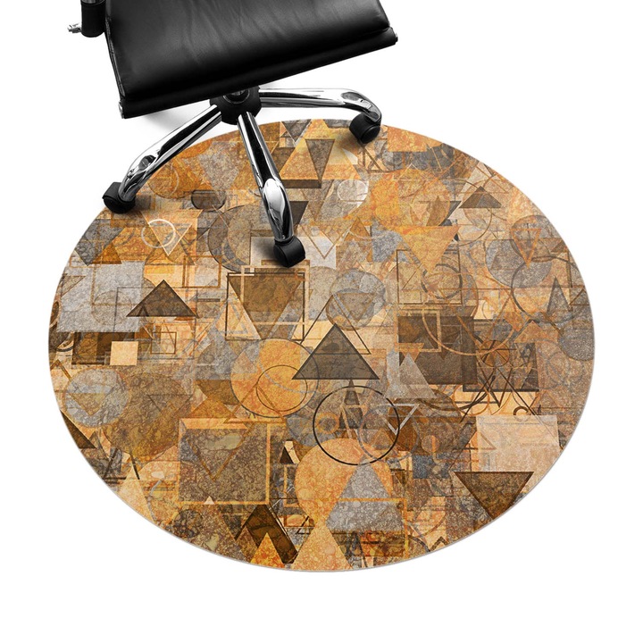 Covoras pentru protectie pardosea, Wallfluent, Modele geometrice, Portocaliu, fi100 cm, 010250310040000074640