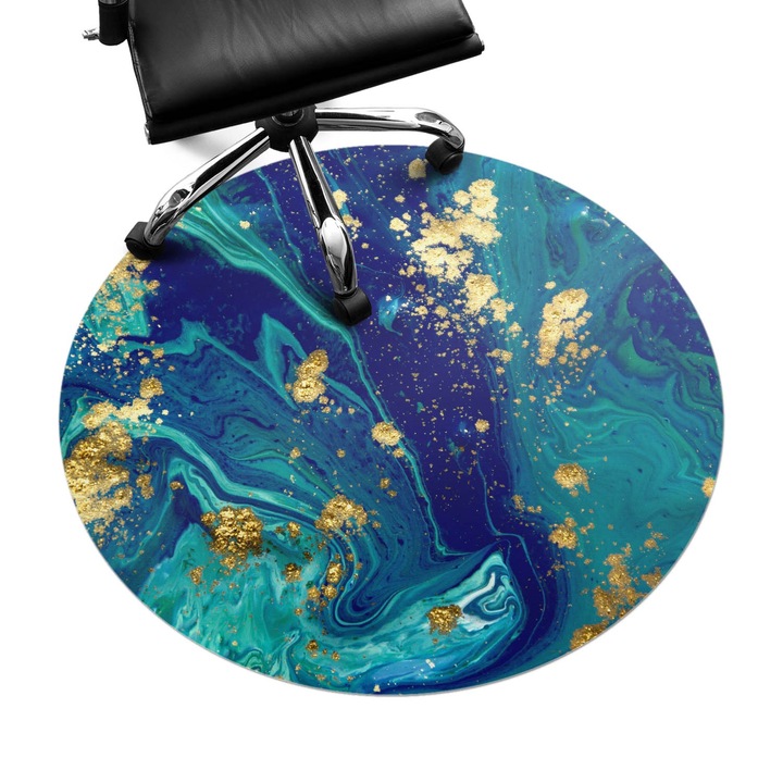 Covoras pentru protectie pardosea, Wallfluent, Valuri de marmura, Albastru, fi100 cm, 010250310040000039771