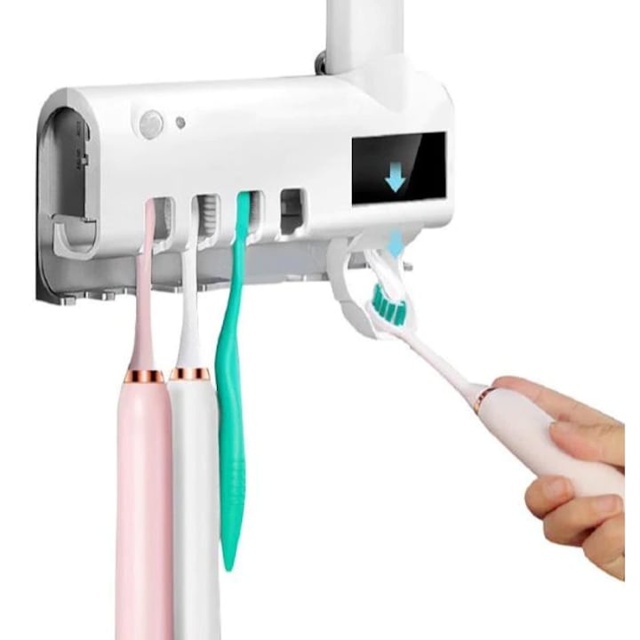 Macvi® fogkefe és fogkrém tartó és adagoló UV antibakteriális sterilizálással, kompakt és elegáns kialakítás