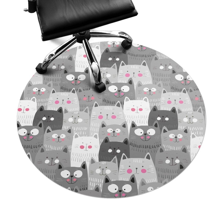 Szék szőnyeg, Wallfluent, Imádnivaló macskák varrat nélküli minta, Szürke, fi100 cm, 010250310040000074706