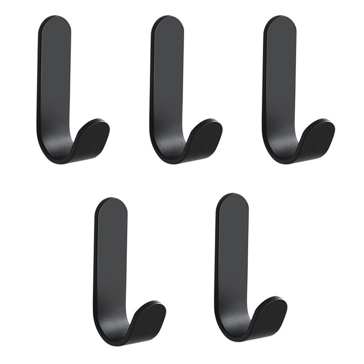 AKESON® Carlige Adezive Din Cuie de Bucatarie Fara Gaurire – Set de 5 bucati (Negru)