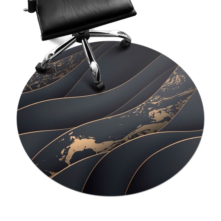 Szék alátét szőnyeg, Wallfluent, Hullámos vonalak foltokkal, Fekete, fi100 cm, 010250310040000056605