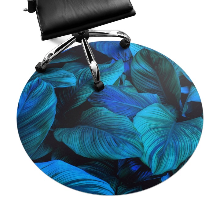 Protectie podea birou, Wallfluent, Frunze tropicale, Turcoaz, fi100 cm, 010250310040000049174