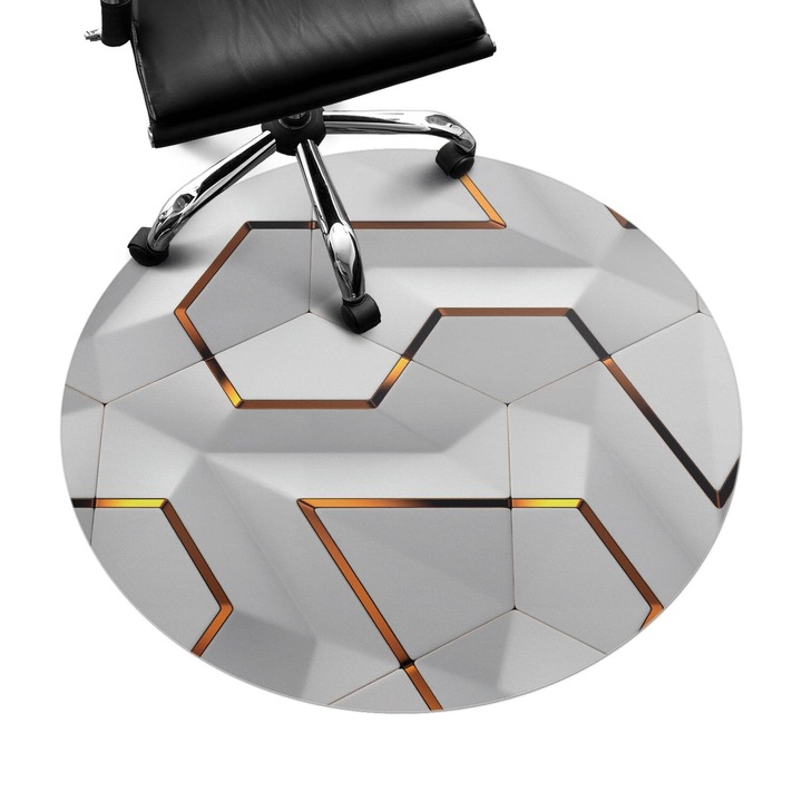 Irodai szék szőnyeg, Wallfluent, Geometrikus hatszögek, Fehér, fi100 cm, 010250310040000056595