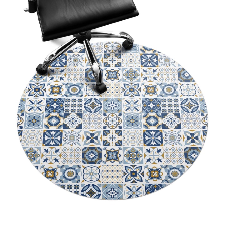 Covoras pentru scaune, Wallfluent, Gresie stil retro, Albastru, fi100 cm, 010250310040000033376