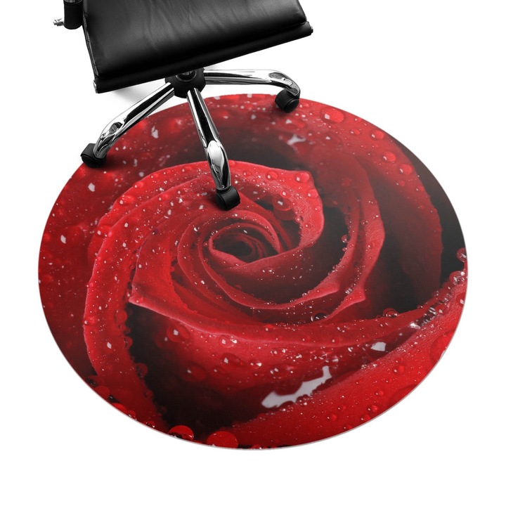 Covoras pentru protectie pardosea, Wallfluent, Trandafir cu picaturi de apa, Rosu, fi100 cm, 010250310040000000850