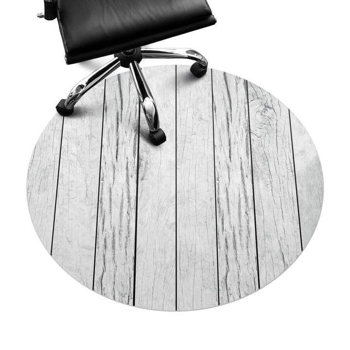 Íróasztal szék alátét, Wallfluent, Fa táblák függőlegesen, Szürke, fi100 cm, 010250310040000030918