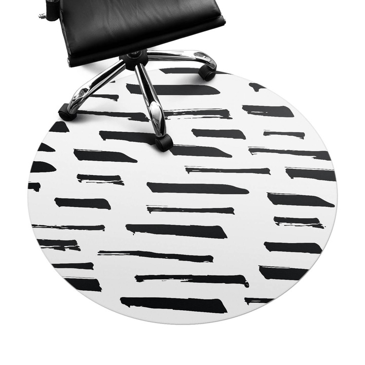 Íróasztal szék alátét, Wallfluent, Ecsetvonalak, Fekete és fehér, fi100 cm, 010250310040000057201