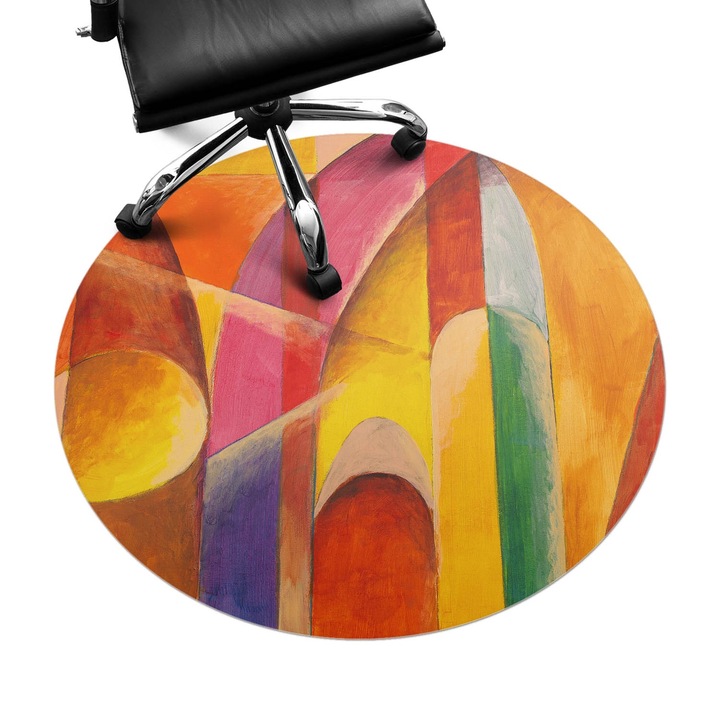 Szék szőnyeg, Wallfluent, Színes absztrakciós ívek, Narancssárga, fi100 cm, 010250310040000074992