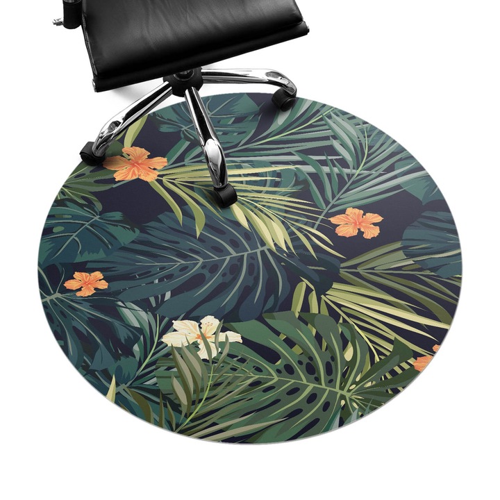 Szék alátét szőnyeg, Wallfluent, Trópusi virág levelei, Zöld, fi100 cm, 010250310040000057193