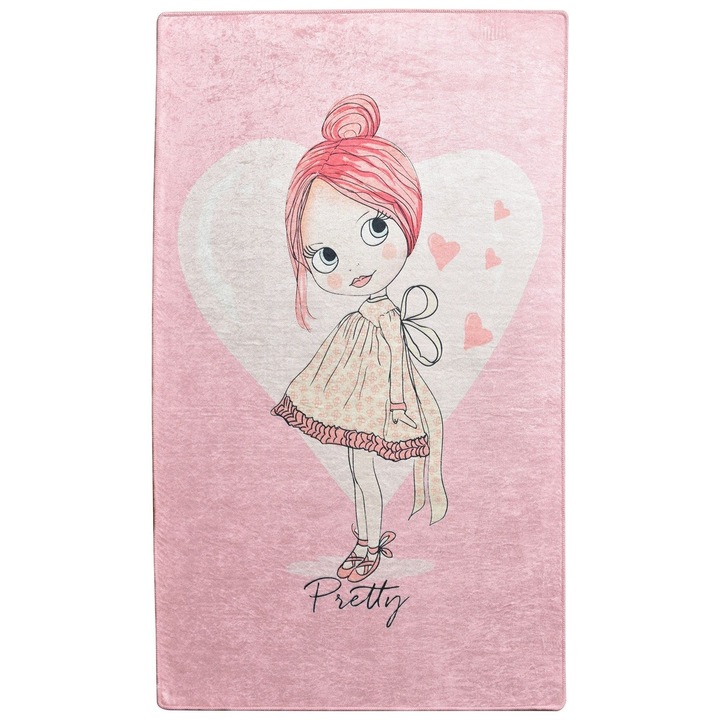 Covor Pretty, forma dreptunghiulara, poliester/stofa catifelata, 100x160 cm, roz