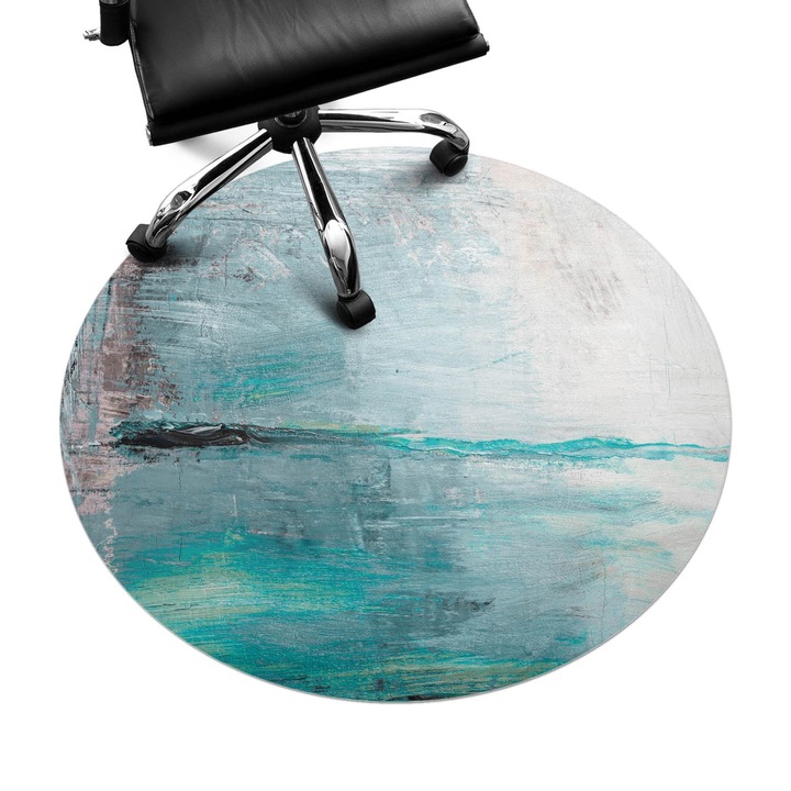 Covoras pentru protectie pardosea, Wallfluent, Ceata abstracta, Turcoaz, fi100 cm, 010250310040000074984