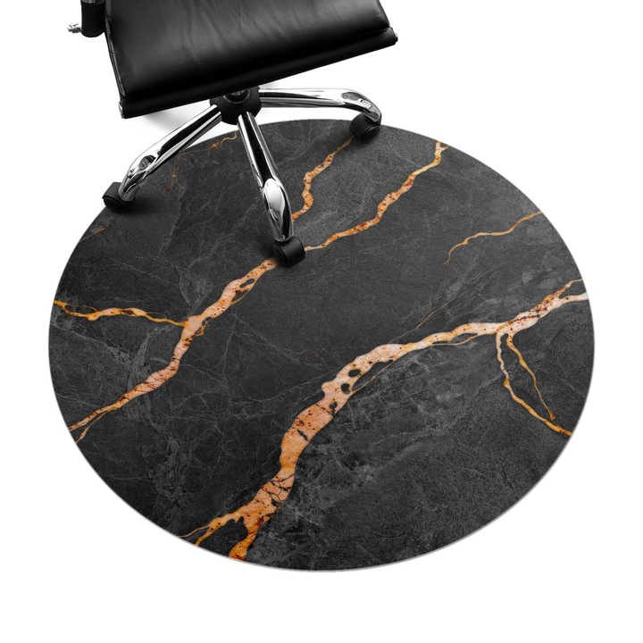 Padlóvédő székalátét, Wallfluent, Márvány erek, Fekete, fi100 cm, 010250310040000282599