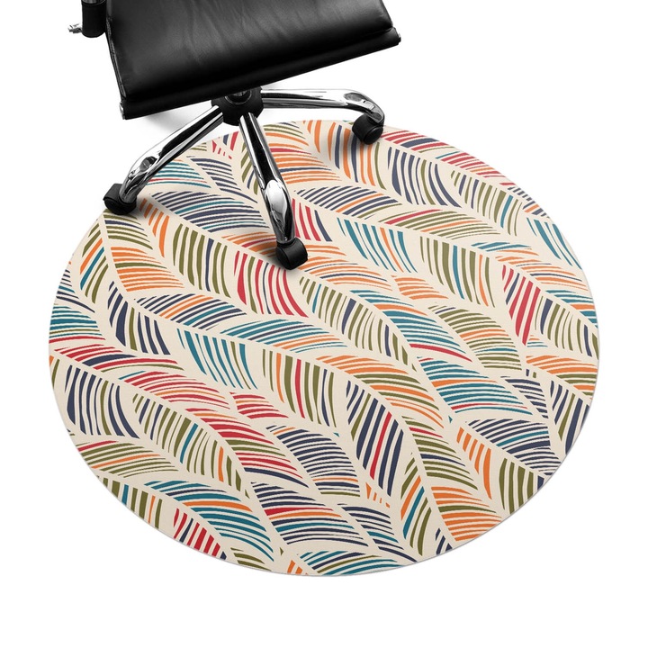 Protectie podea scaun, Wallfluent, Frunze retro colorate, Multicolor, fi100 cm, 010250310040000057206