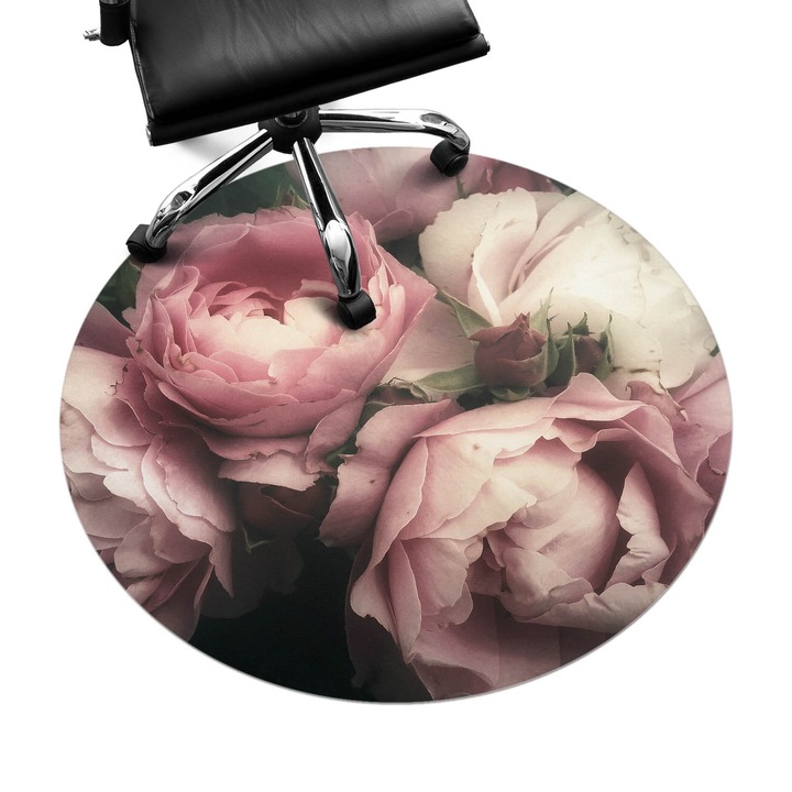 Protectie podea scaun, Wallfluent, Buchet de flori de trandafiri, Roz, fi100 cm, 010250310040000075064