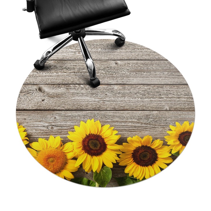 Szék szőnyeg, Wallfluent, Napraforgó fa háttér, Sárga, fi100 cm, 010250310040000088766