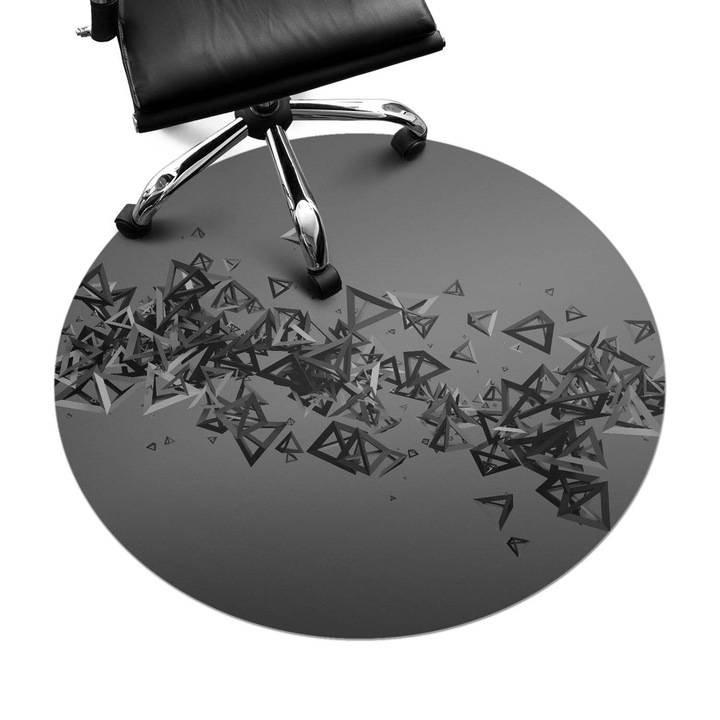 Padlóvédő székalátét, Wallfluent, Háromszög alakú káosz, Fekete és fehér, fi100 cm, 010250310040000274694
