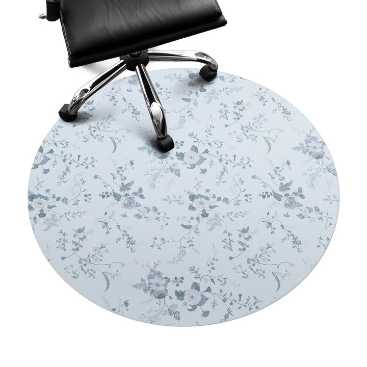 Szék szőnyeg, Wallfluent, Vintage virágmintás, Kék, fi100 cm, 010250310040000033557