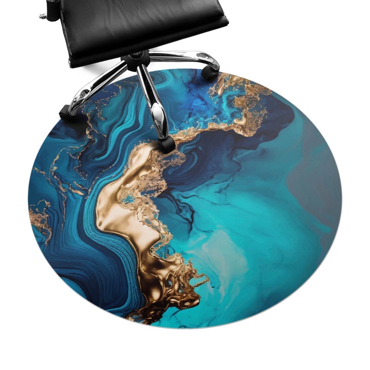 Irodai szék szőnyeg, Wallfluent, Absztrakt hullám, Kék, fi100 cm, 010250310040000282562