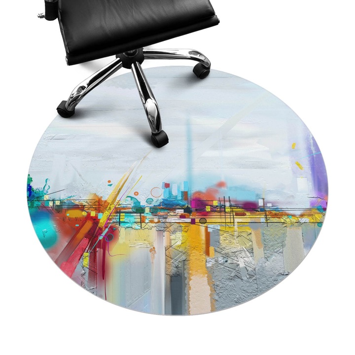 Szék alátét szőnyeg, Wallfluent, Absztrakt táj, Szürke, fi100 cm, 010250310040000074644