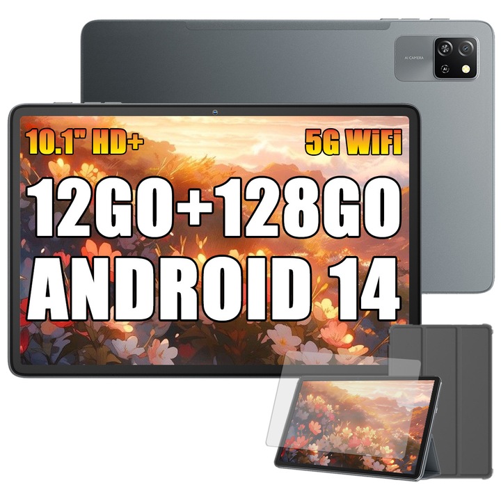 Таблет Blackview Tab 60 Pro Android 15, HD+, LTE, GSL3670, 10.1 инча, 5.0, WiFi 6/2.4GHz/5GHz, 60Hz, 12GB Ram (4GB + 8GB разширяема), 128GB ROM, 8MP+5MP, 800×1280, 650MHz, 7700mAh, сив