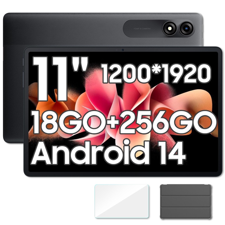 Таблет Blackview Tab 9 WiFi, 10.95 инча, Android 14, WiFi, 1200×1920, 18GB Ram (6GB + 12GB разширяема), 256GB ROM, разширяема 1TB, 8200mAh, календар, калкулатор, будилник, сив